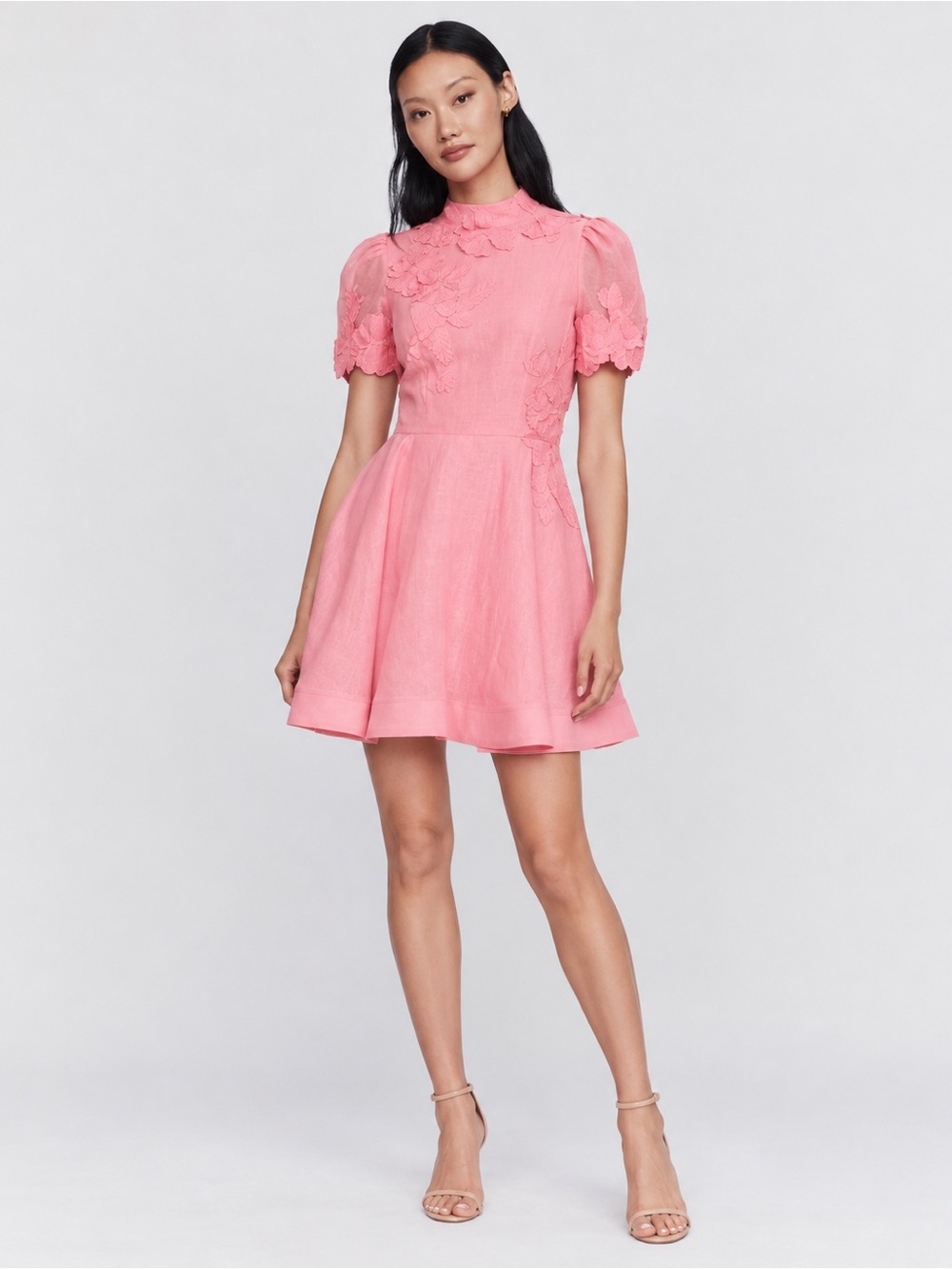 NWT Antonio Melani Iris Linen Floral Mockneck Short Sleeve Dress Sz 6